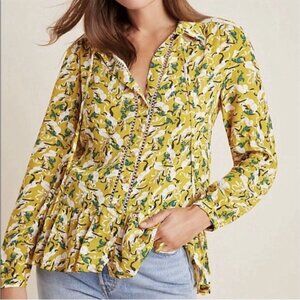 Maeve Anthropologie Flounced Peasant Blouse (Size 4) Janie Whimsical Boho Print